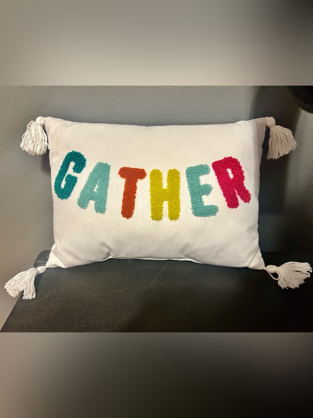 Gather Accent Pillow - Teal, Aqua, Orange, Yellow, Red on White
